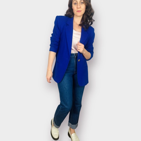 90s Sag Harbor Blue Wool Blazer - Picture 6 of 7